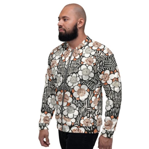 Floral Pattern Vintage Japanese Art Bomber Jackets. - Picture 4 of 10